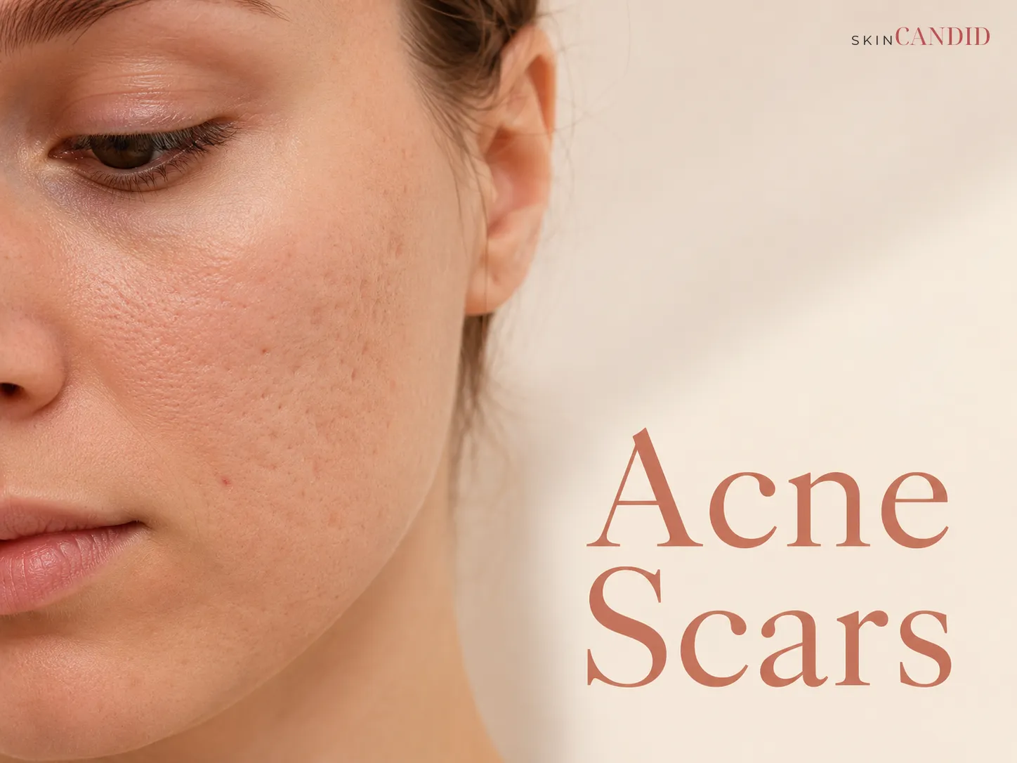 Close-up of a cheek with mild-to-moderate atrophic acne scarring and natural skin texture.