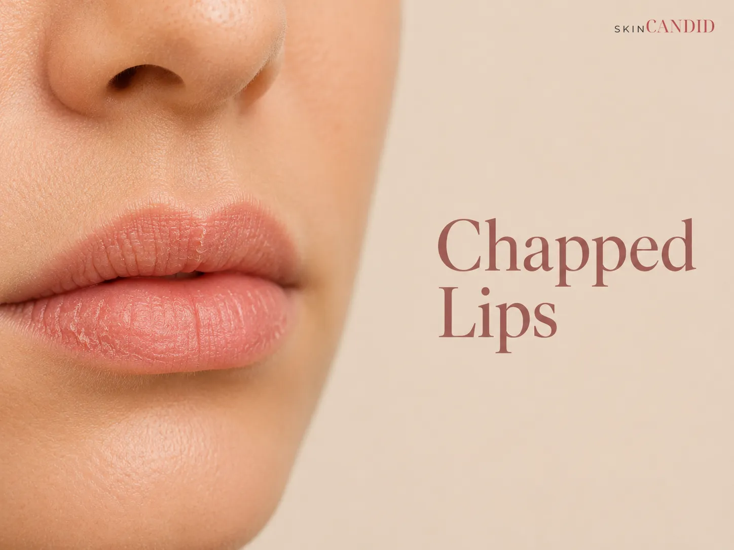 Close-up of lips with mild dryness, fine flaking and natural lip texture.