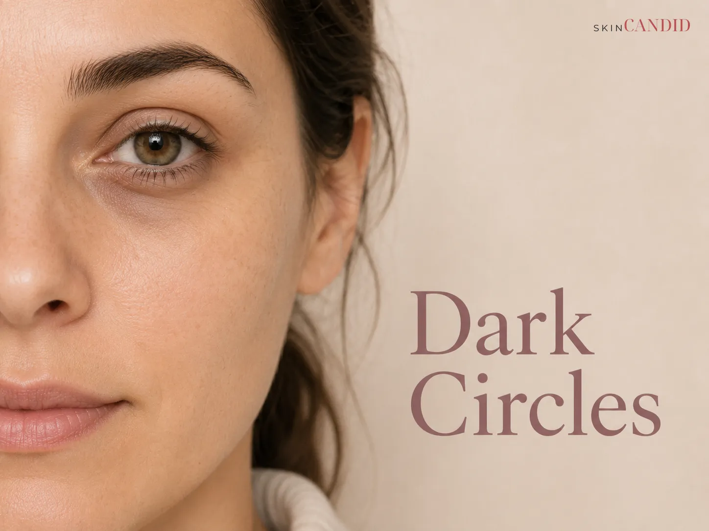 Close-up of the eye and upper cheek with realistic mild-to-moderate under-eye darkness.