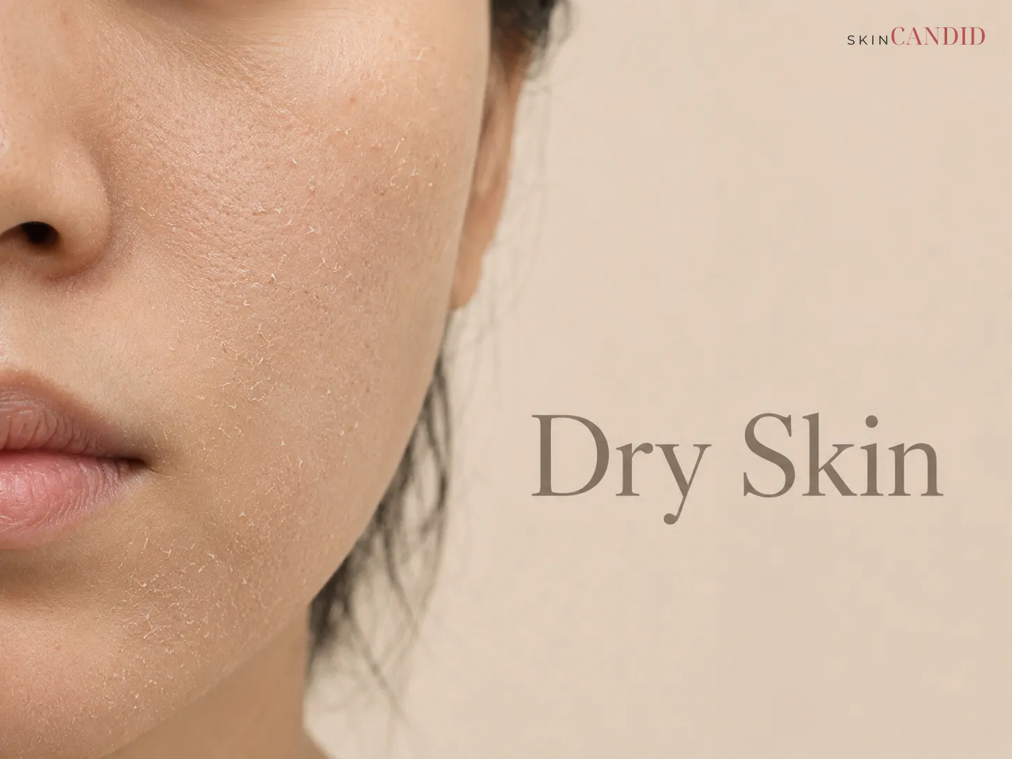 Close-up of the cheek and mouth area with mild flaking, rough texture and a matte finish.