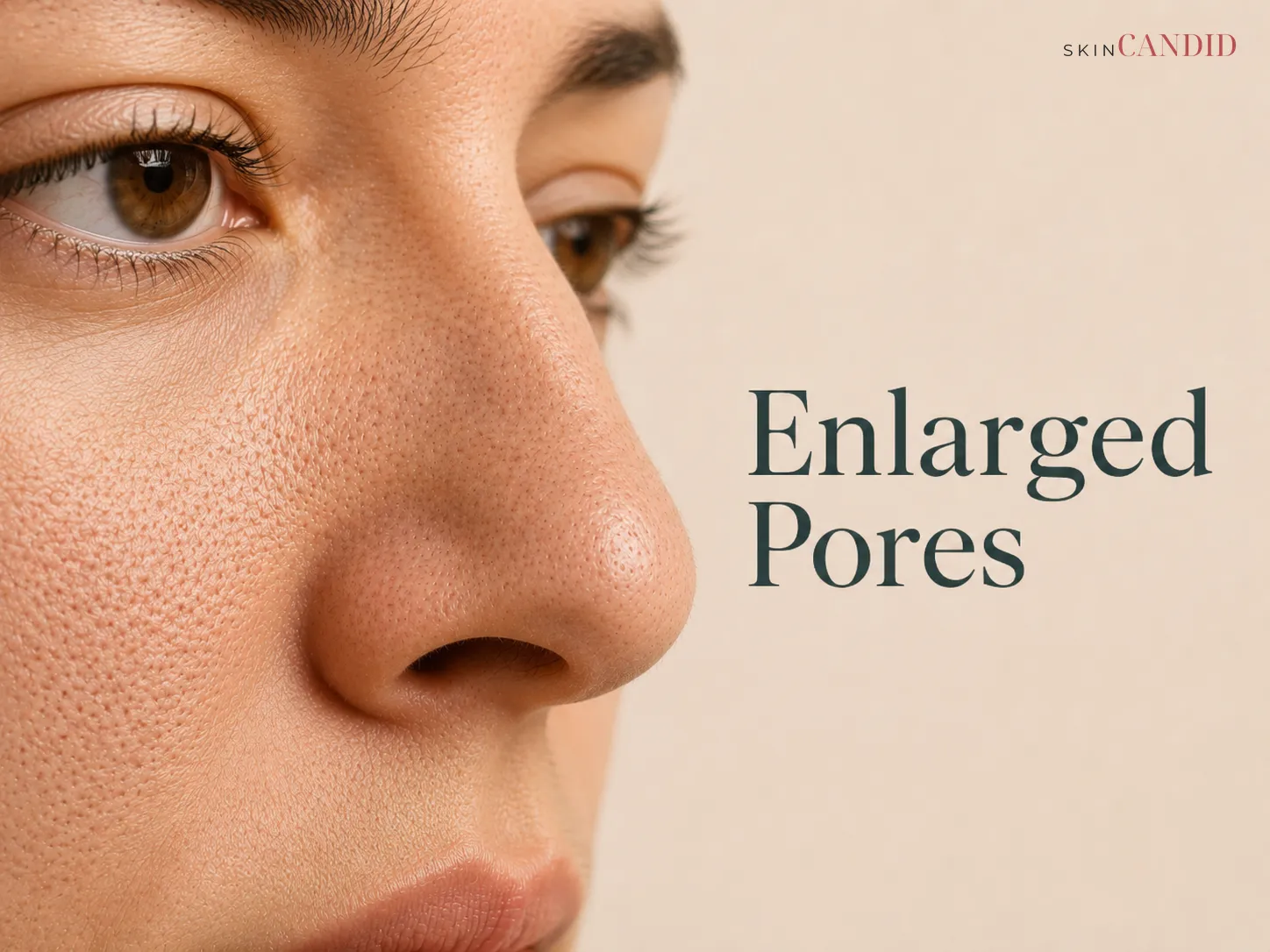 Close-up of the inner cheek and side of the nose with visibly enlarged but realistic pores.