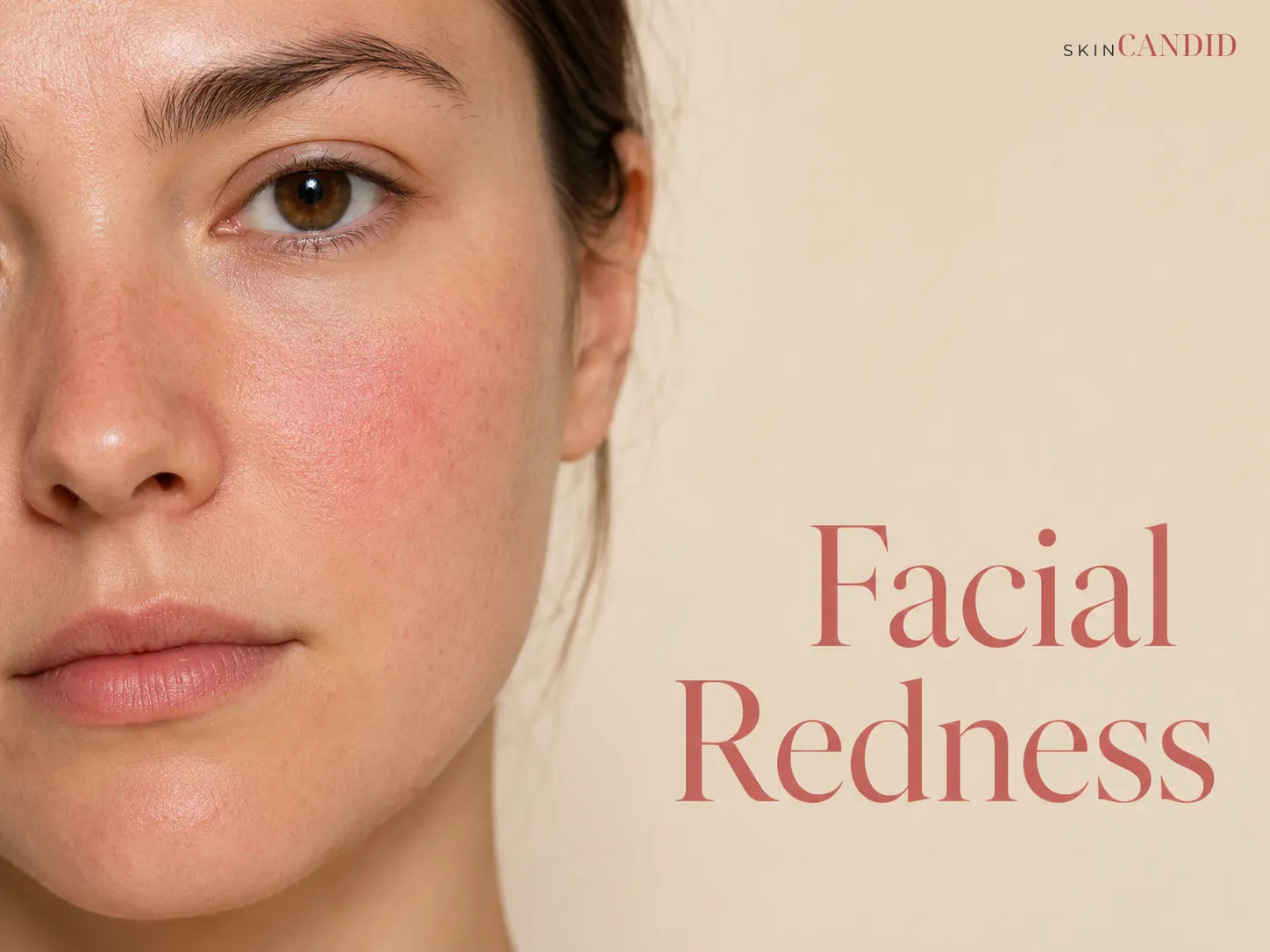 Close-up of the cheeks and nose with mild, natural-looking diffuse redness.
