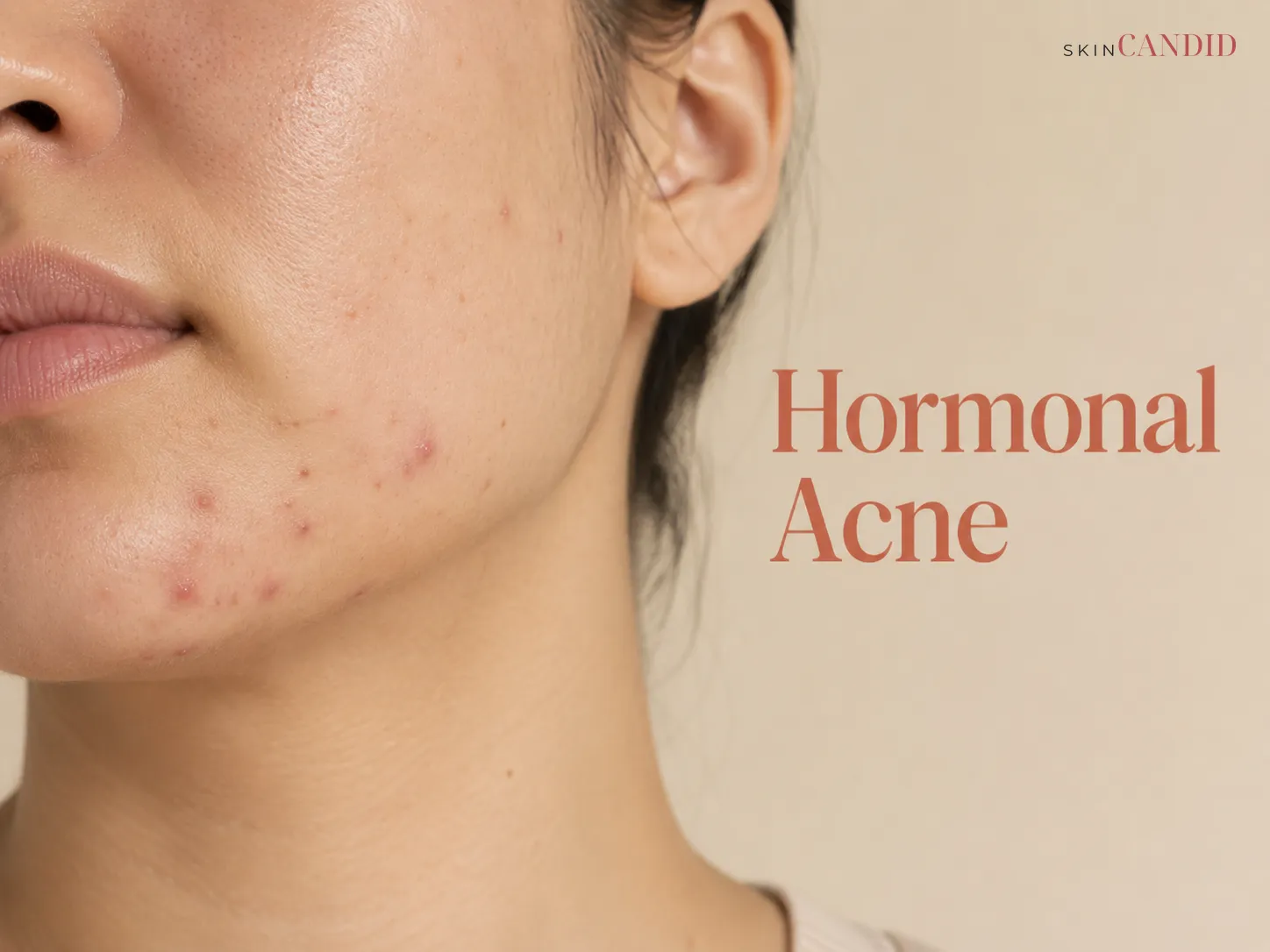 Close-up of inflammatory acne concentrated along the chin and jawline on naturally textured skin.