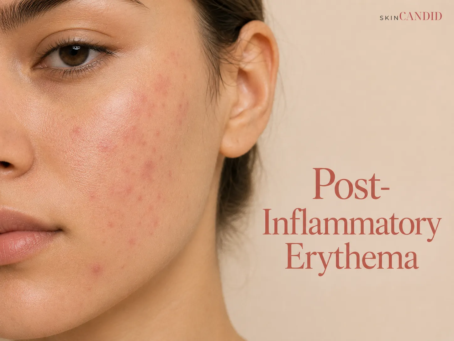 Close-up of cheek with flat pink-to-red post-inflammatory erythema marks and natural skin texture.
