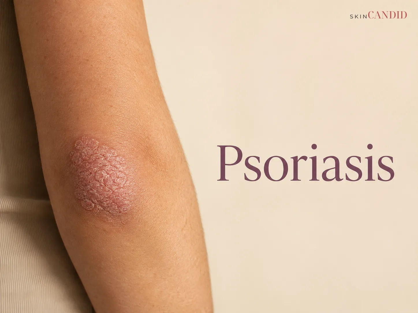 Localized, clearly defined plaque with mild-to-moderate scaling on naturally textured skin.