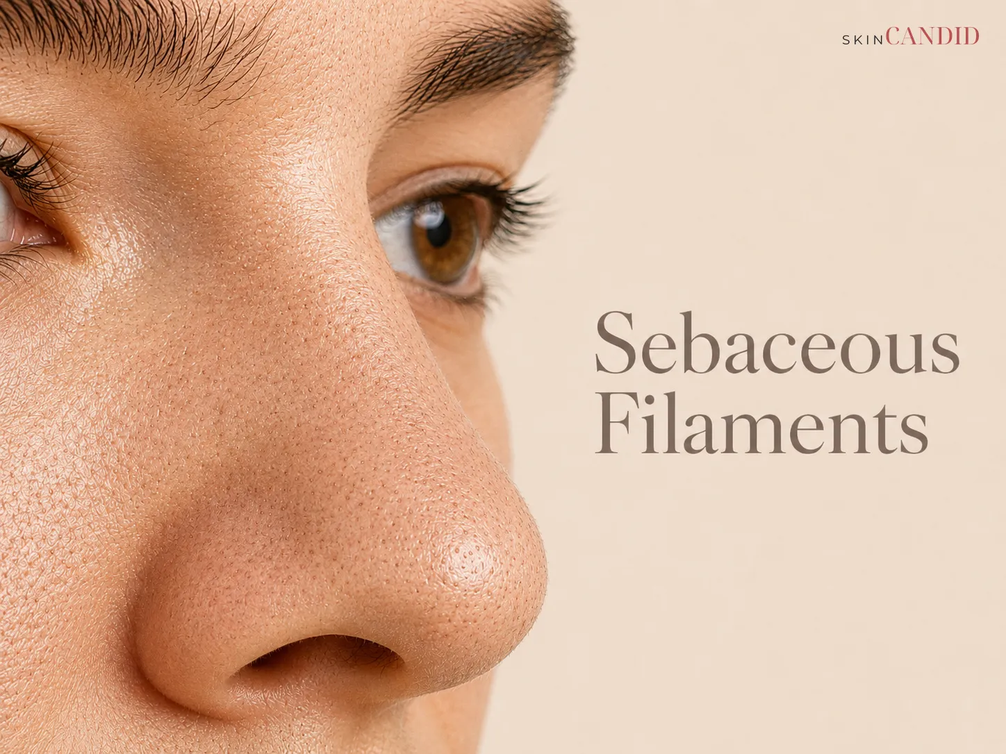 Close-up of a nose with fine, evenly distributed sebaceous filaments visible inside natural pores.