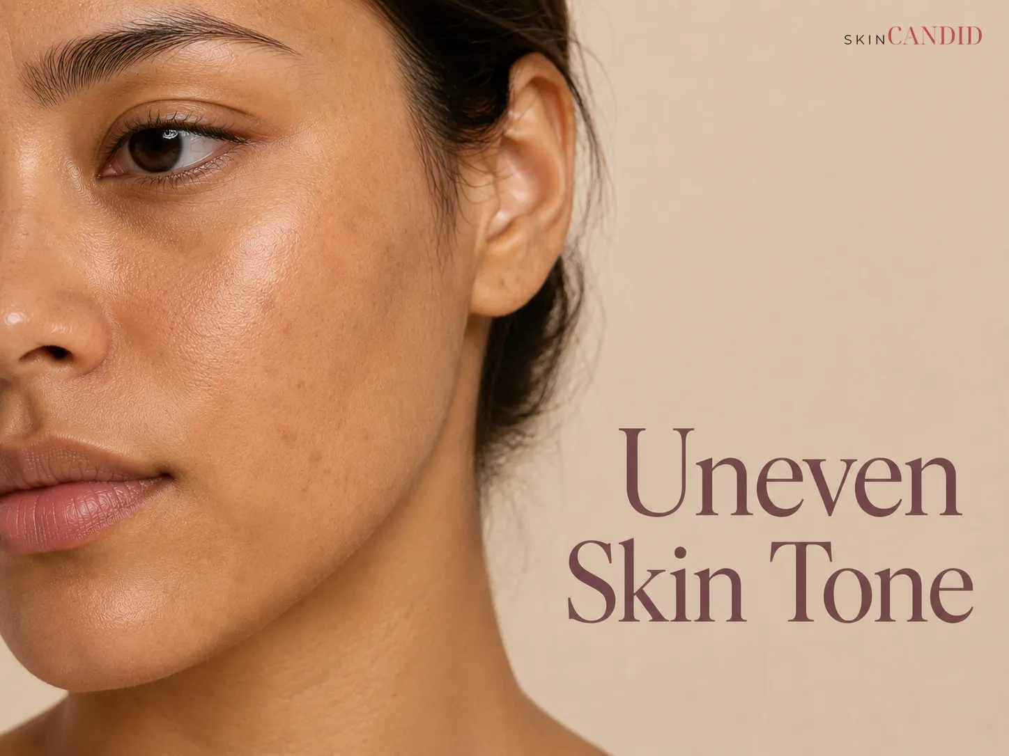 Partial face with subtle patchy tonal variation across the cheek, forehead and jaw, with natural pores and skin texture.